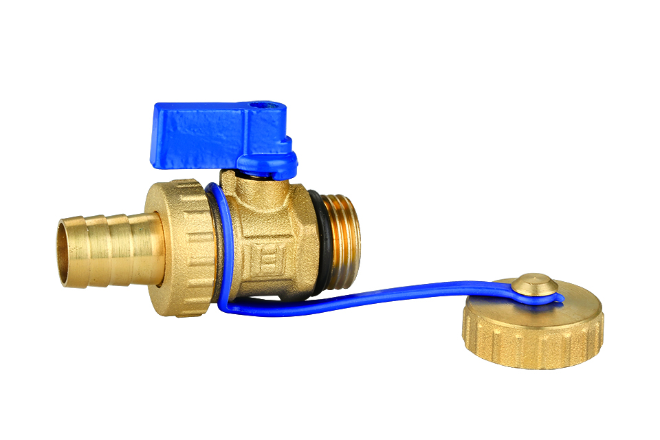 Drain ball valve with blue handle bronze finish 1/2