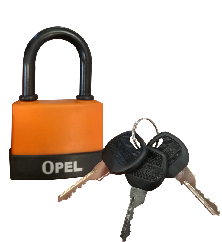 Automatic 3 keys padlock protected with rubber